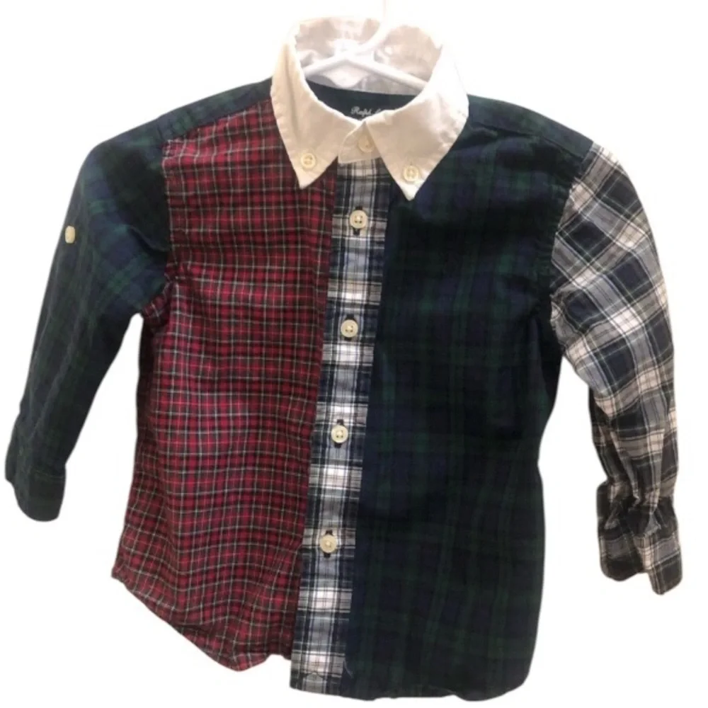 Ralph Lauren Boys Plaid Button Down Collared Shirt Sz 12 Mo